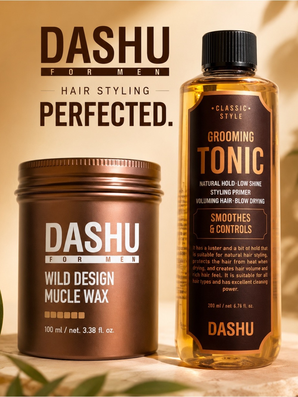 DASHU For Men Hair Styling Bundle Grooming Tonic + Wild Design Muscle Wax NWT